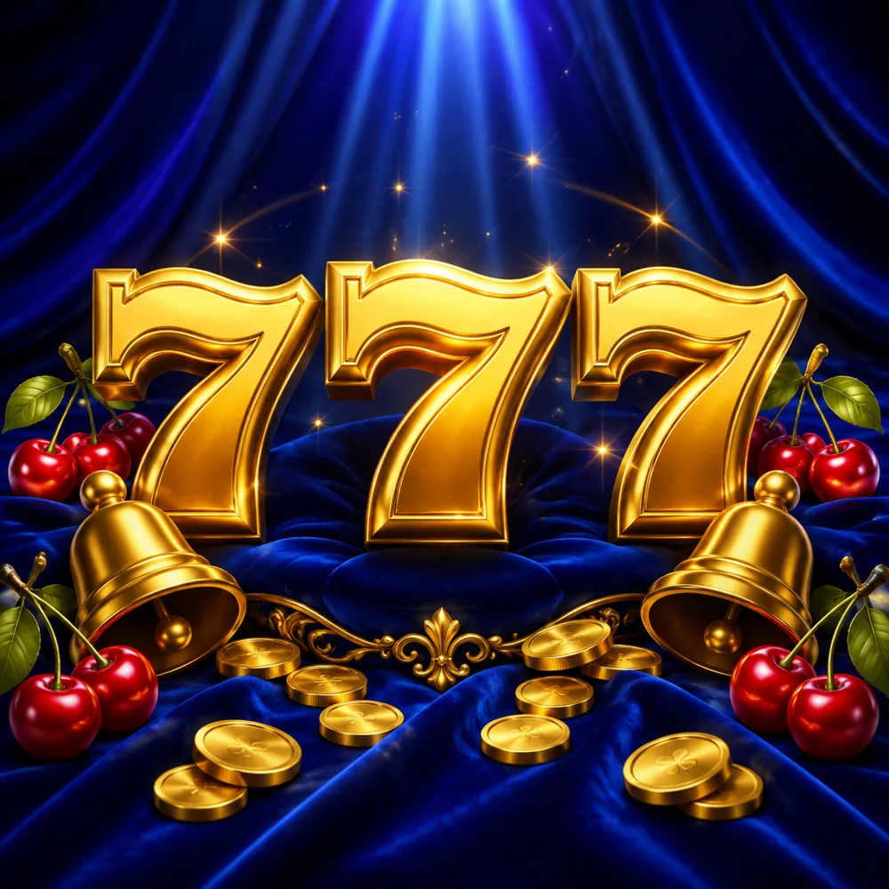 Golden sevens, cherries and coins in a classic casino slot scene